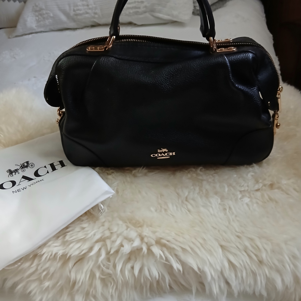 Coach Black Leather Satchel with Gold Accents